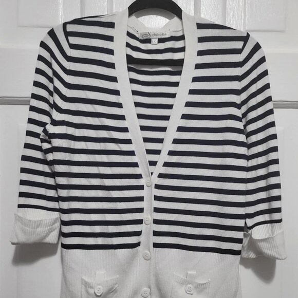 Cotton Cardigan Navy & White - Picture 1 of 4